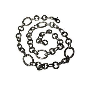 Heavy Silver-Tone Chain Link Belt W/Textured & Smooth Links Lobster Clasp Adjust